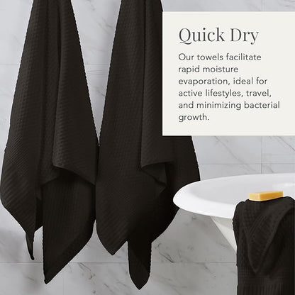 NY Loft 100% Cotton Hand Towel 6 Pack Hand Towel Set | Super Soft & Absorbent Quick-Dry Hand Towels 16" x 28" |Textured and Durable Cotton | Trinity Collection (6 Pack Hand Towel, Black)