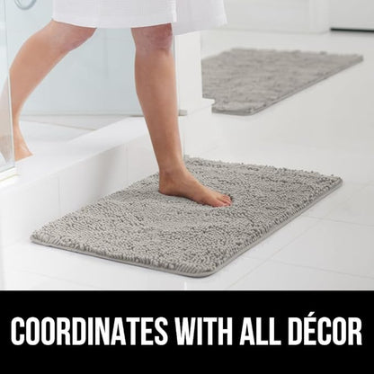 GORILLA GRIP Bath Rug Mat, Soft Absorbent Chenille, Quick Dry Microfiber Mats, Rubber Backing Washable Shower Floor Rugs, Bathmat Runner, US Designed Bathroom Home Decor Accessories 24x17 Light Gray
