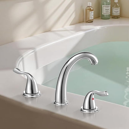 VEVOR Roman Tub Faucet, 3 Hole Waterfall Bathtub Faucet, Bath Tubs Faucets Set with 2 Handles, Deck Mount Bath Tub Faucets Set for Pet Washing, Adult Bathing, Chrome, High Arc Spout