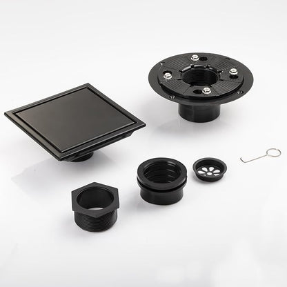 Square Shower Drain, Black Shower Drain 6 inch with Flange and 2 in 1 Tile-Insert Cover, AISI 304 Stainless Steel Matte Black Shower Floor Drain with Hair Catcher and Flange