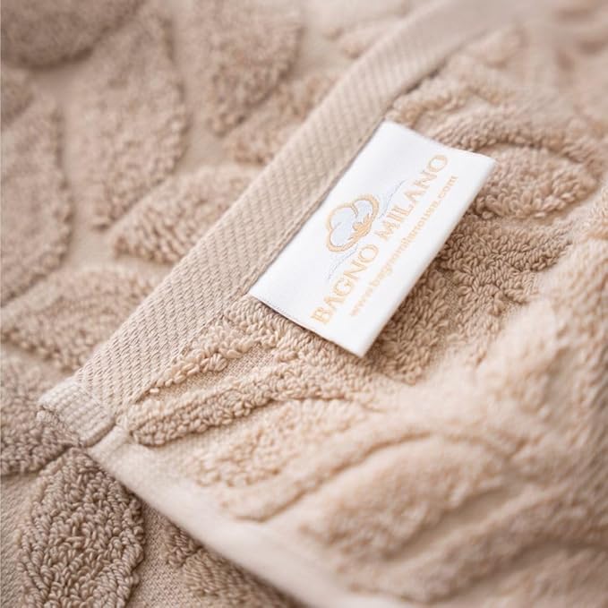 BAGNO MILANO Turkish Cotton Ultra-Soft Plush Absorbent Quick Dry Bathroom Towel Set, Made in Turkey (Sand Beige, 2 pcs Bath Towel Set)