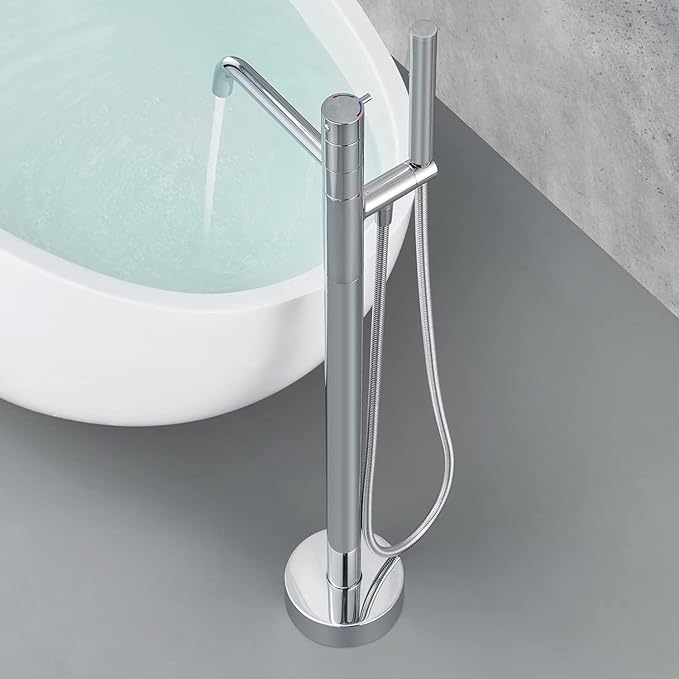Freestanding Bathtub Faucet Floor Mount Tub Filler Chrome Brass Single Handle Bathroom Faucets with Hand Shower