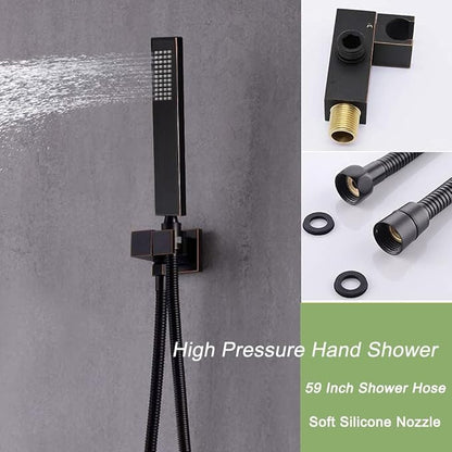 Oil Rubbed Bronze Digital Display Shower System with 16X24 inch Ceiling Overhead Shower Head(Rain & Waterfall Modes), 4 PCS Body Jet and Handheld Spray