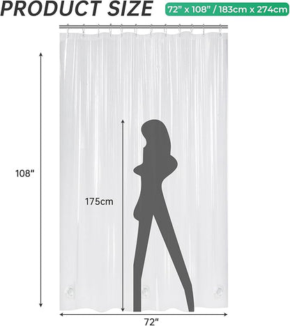 AmazerBath Extra Long Shower Curtain Clear 108 Inches Long, Plastic Floor to Ceiling Shower Curtain Extra Tall, Heavy Duty PEVA with 3 Weighted Stones and 12 Grommet Holes, 72x108 Inches