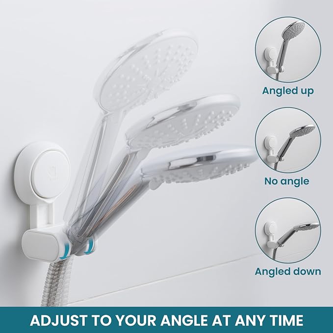 TAILI Shower Head Holder Suction Cup, handheld Shower Head Bracket, Height Angle Adjustable Wall Mounted, Bathroom Showerhead Holder No Drilling Removable Waterproof, White