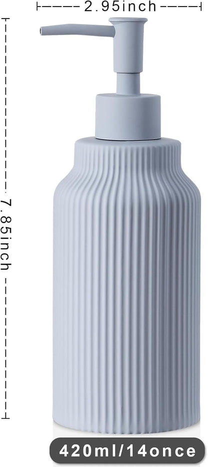 Modern Ceramic Soap Dispenser for Bathroom，14oz Ceramic Soft Touch Hand Lotion Dispenser with Pump，Liquid soap Dispenser for Kitchen Rubber Paint (Blue)
