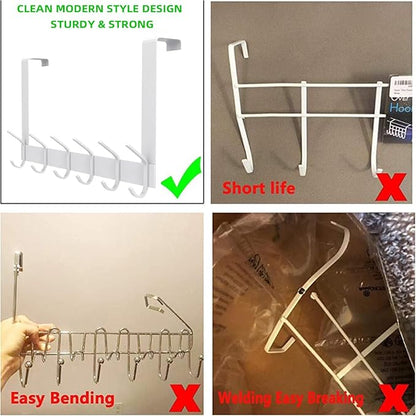 DOKU Over The Door Hook, Heavy Duty Over Door Hanger Holder for Coat Robe Hat Clothe Towels Hanging, Bathroom Organizer Towel Rack 12 Hooks, White