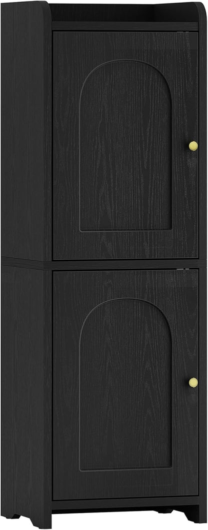 Bathroom Storage Cabinet, Small Corner Floor Cabinet with 2 Doors and Adjustable Shelf, Narrow Toilet Paper Cabinets, Bathroom Organizer for Small Spaces, 7.9" D x 9.8" W x 29.5" H Black