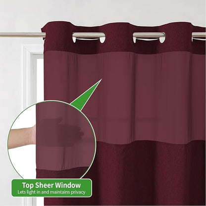 Extra Long No Hooks Needed Linen Textured Shower Curtain with Snap-in Fabric Liner Set,White Hotel Luxury Decor Shower Curtains for Bathroom,Waterproof & Washable,71Wx86H,Burgundy