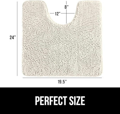 GORILLA GRIP Plush Absorbent Shaggy Chenille Bath Rug Mat for Oval Toilet Base with Rubber Backing, Machine Washable Rugs, Soft Microfiber Contour Mats for Toilets, Bathroom Decor, Ivory