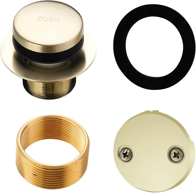Gold Brushed Tub Drain Tip-Toe Tub Trim Set Conversion Kit Assembly, Hidrop Bathtub Drain Replacement Trim Kit with 2-Hole Overflow Faceplate and Universal Fine/Coarse Thread,Brushed Gold