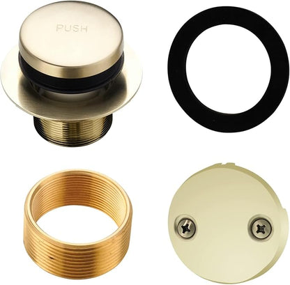 Gold Brushed Tub Drain Tip-Toe Tub Trim Set Conversion Kit Assembly, Hidrop Bathtub Drain Replacement Trim Kit with 2-Hole Overflow Faceplate and Universal Fine/Coarse Thread,Brushed Gold