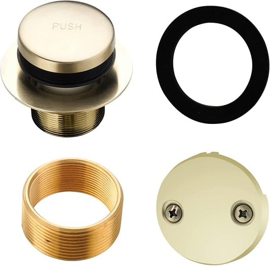 Gold Brushed Tub Drain Tip-Toe Tub Trim Set Conversion Kit Assembly, Hidrop Bathtub Drain Replacement Trim Kit with 2-Hole Overflow Faceplate and Universal Fine/Coarse Thread,Brushed Gold