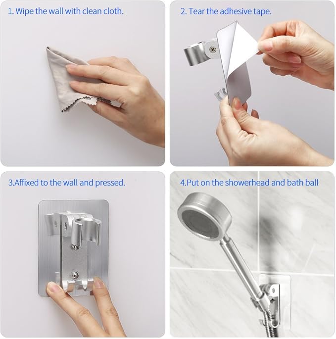 Strong Adhesive Shower Head Holder CACASO Adjustable Shower Wand Holder,Handheld Shower Head Wall Mount Bracket with 2 Hanger Hooks,Showerhead &Bidet Sprayer Bracket Better Than Suction Cups