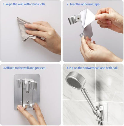 Strong Adhesive Shower Head Holder CACASO Adjustable Shower Wand Holder,Handheld Shower Head Wall Mount Bracket with 2 Hanger Hooks,Showerhead &Bidet Sprayer Bracket Better Than Suction Cups