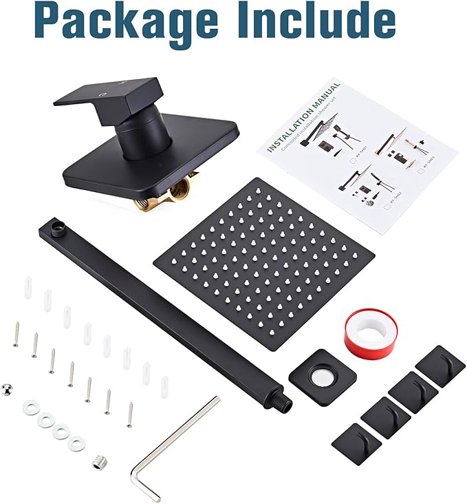 Shower Faucet Set Matte Black Complete Shower System with 8 Inches Rain Shower Head Bathroom Rain Shower Faucet Set Rainfall Shower System with Shower Valve