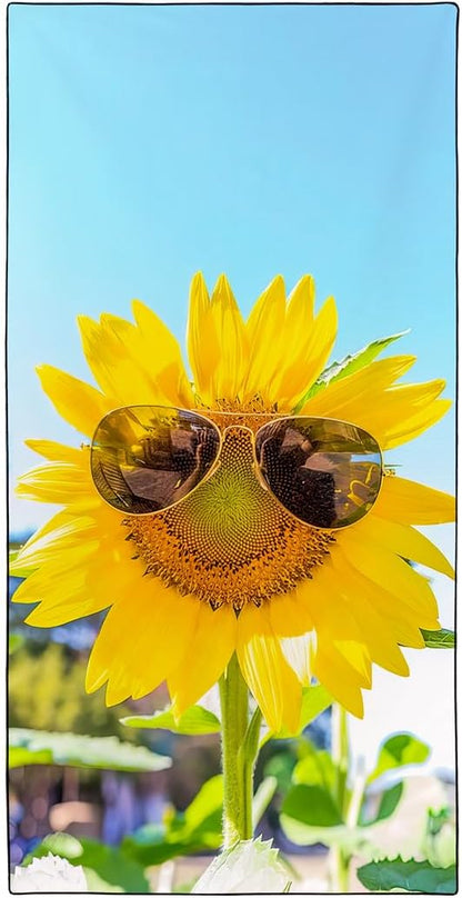 Vibrant Sunflower Beach Towel 36"x72" Quick-Dry Soft Microfiber with Sunlit Blue Sky Design