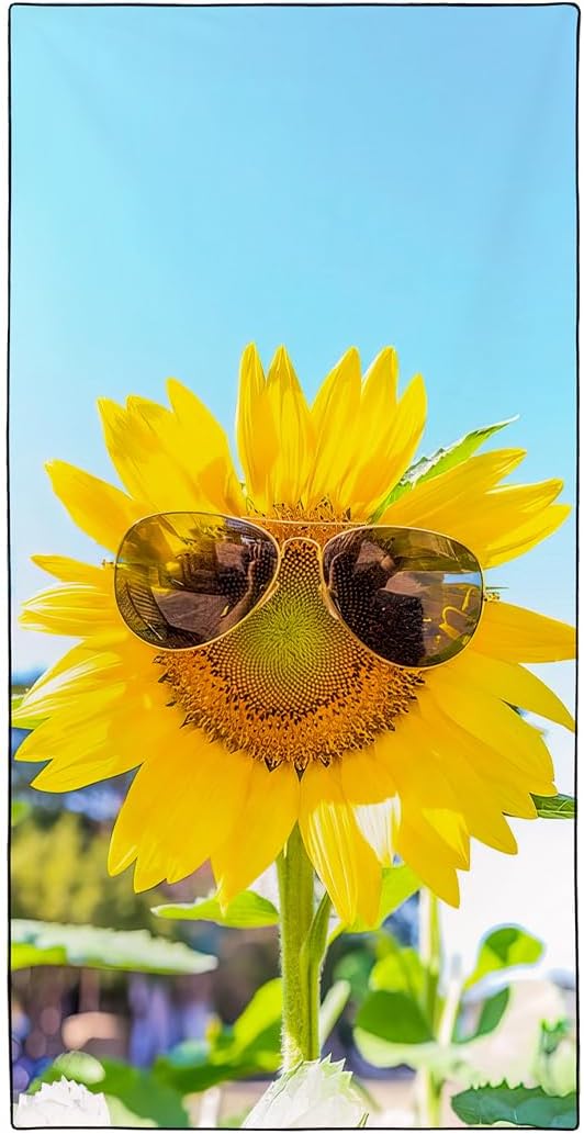 Vibrant Sunflower Beach Towel 36"x72" Quick-Dry Soft Microfiber with Sunlit Blue Sky Design