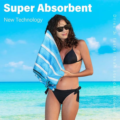 4 Pack Microfiber Thin Lightweight Beach Towel Sand Free Quick Dry Absorbent Compact Towels for Swimming Pool Camping Beach Accessories Large Easy Pack Travel Things for Vacation Essentials Adult Gift