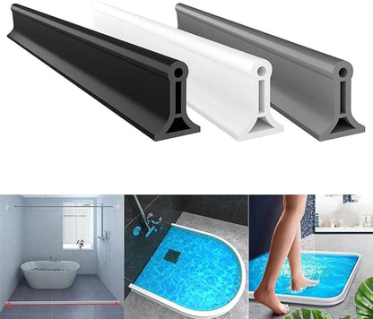 Flexible TPE Rubber Shower Splash Guard Threshold Strip,2m Trim-to-Fit Water Barrier for Bathroom Floors,Bathtub Edges,Kitchen Sink Toilet - White