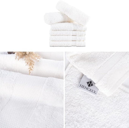 Hencely Premium 6-Pack Washcloths 12x12 Inches Soft Turkish Cotton High Absorbent and Quick Dry Dishtowel for Kitchen and Bath (Wash Cloth 6 Pack, White)