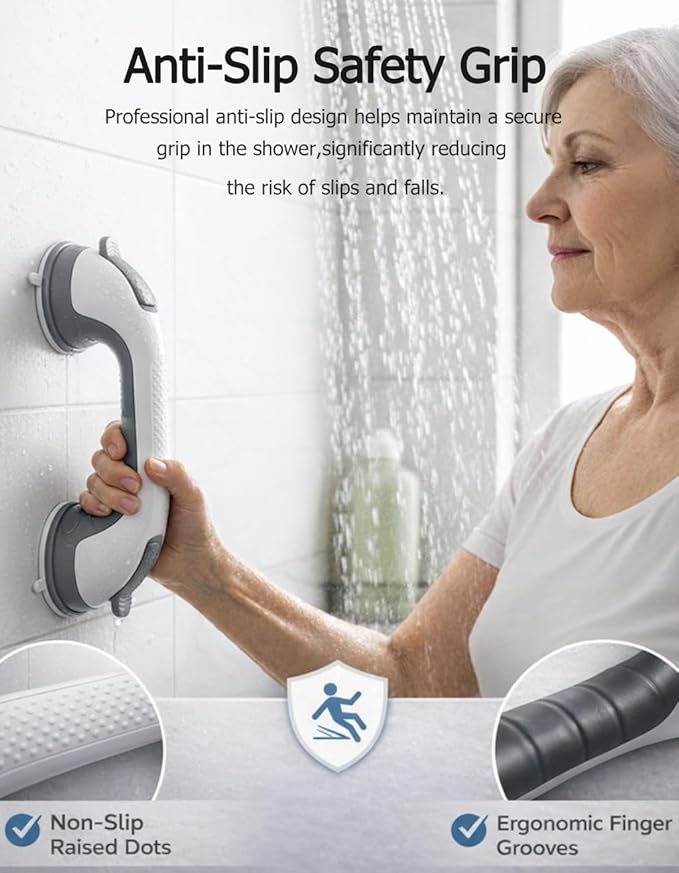 2 Pack Grab Bars for Bathtubs and Showers, Shower Handles for Elderly Seniors bar Safety 500 lbs Walls Handicap Heavy Duty Holder Hooks to Lift Large Tile Glass Suction Cups Tool