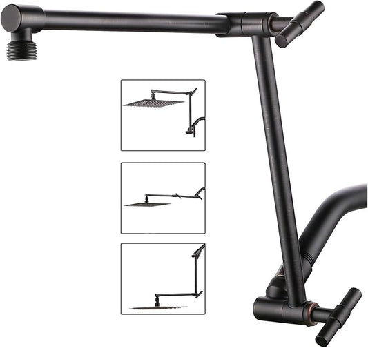 Oil Rubbed Bronze Shower Arm Extension - 13'' Height & Range Adjustable, Locking Nuts, Universal Connector