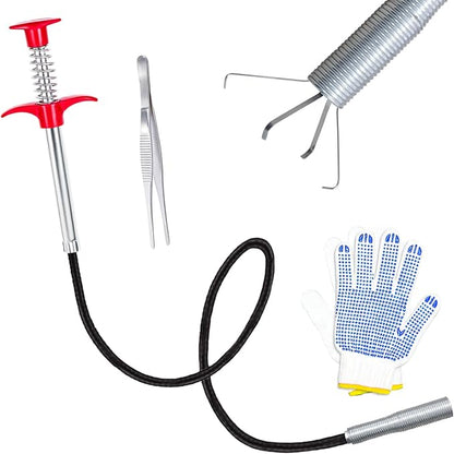 61 '' Flexible Grabber Claw (4 Claws), Drain Snake with Tweezers, Bendable Hose Grabber Reacher Tool, Retractable Drain Clog Remover Tool, Pickup Tool for Bath Tub, Toilet, Kitchen Sink & Sewer