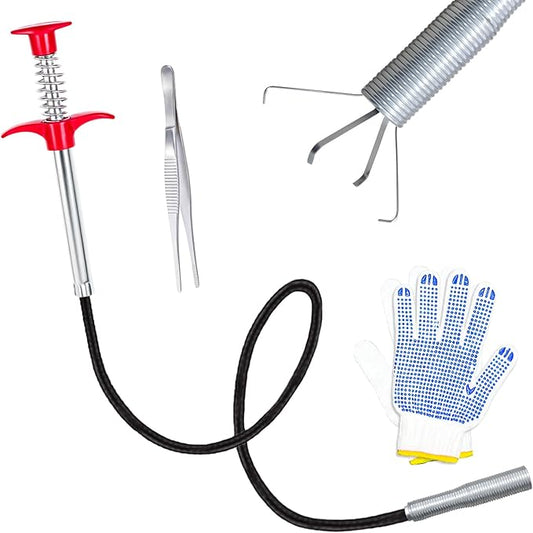 35'' Flexible Grabber Claw (4 Claws), Drain Snake with Tweezers, Bendable Hose Grabber Reacher Tool, Retractable Drain Clog Remover Tool, Pickup Tool for Bath Tub, Toilet, Kitchen Sink & Sewer