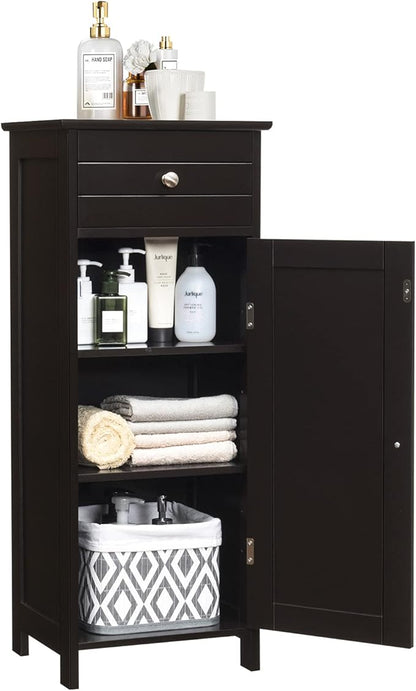DORTALA Bathroom Floor Cabinet, Free-Standing Wooden Floor Storage Cabinet w/Large Drawer & 2 Adjustable Shelves, Morden Side Storage Bathroom Organizer Cabinet for Living Room, Brown