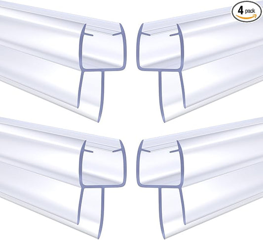 Shower Door Seal, 4 PCS 3/8" X 36" Glass Door Bottom Seal, Ultra Clear Frameless Shower Doors Strip, Stop Shower Leaks and Create a Water Barrier for 3/8 Inch (10mm) Glass