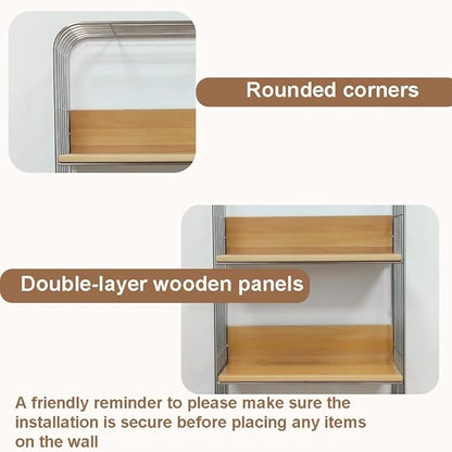 Multifunction Floating Wall Shelves, Multi-Layer Spice Rack Wall Mount, Minimalist Bathroom Shelves, Square Metal Book Shelf for Bathroom, Bedroom, Office