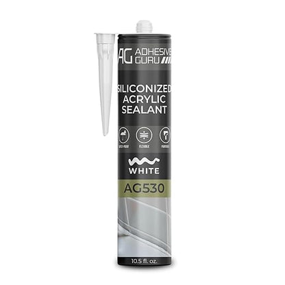 Adhesive Guru AG530 Siliconized Acrylic Sealant (10.5 fl oz), Waterproof Paintable Caulk for Bathtubs, Windows, Showers, Indoor Outdoor Caulking Weatherproof, White - 1 Pack