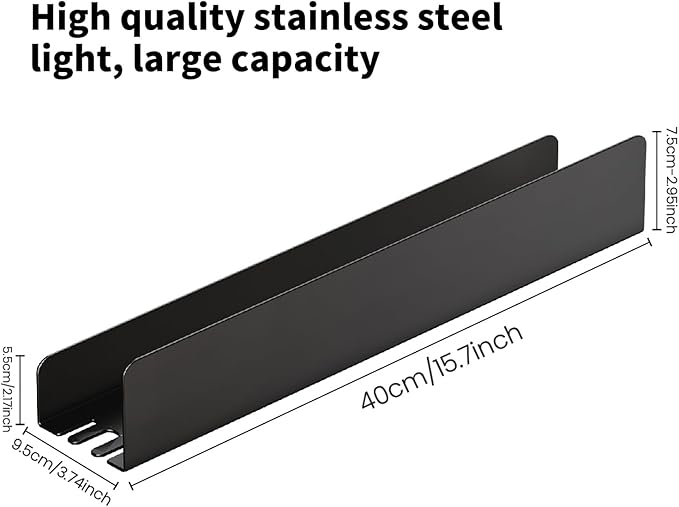REKITA No Drill Shower Shelf Organizer, 40cm Stainless Steel Bathroom Storage with 4 Removable Hooks, Adhesive Wall Mounted Shower Caddy, Rustproof Bath Shelf for Bathroom Kitchen Living Room