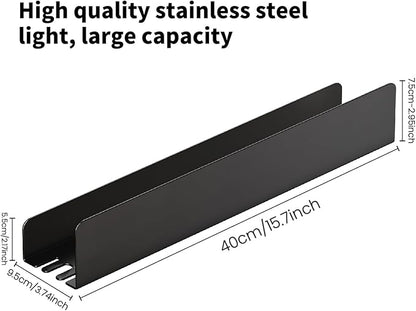 REKITA No Drill Shower Shelf Organizer, 40cm Stainless Steel Bathroom Storage with 4 Removable Hooks, Adhesive Wall Mounted Shower Caddy, Rustproof Bath Shelf for Bathroom Kitchen Living Room