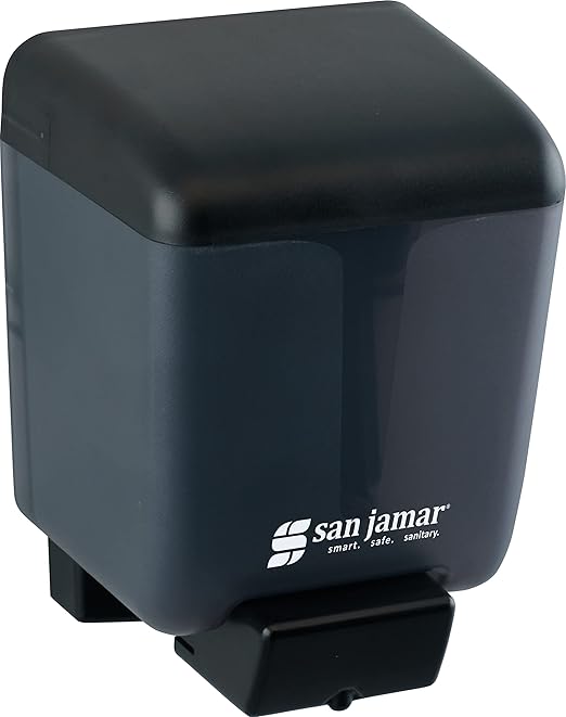San Jamar Classic Plastic Manual Soap Dispenser, Hand Sanitizer Dispenser, Lotion Dispenser with Universal Compatibility for Home, Bathroom, Kitchen, Restooms, Restaurants, 30 Ounces, Black Pearl