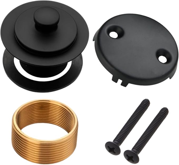 Matte Black Bathtub Drain, Lift and Turn Twist Tub Drain Trim Kit with Two-Hole Overflow Faceplate, Tub Drain Stopper, Lift and Turn Bathtub Drain Replacement