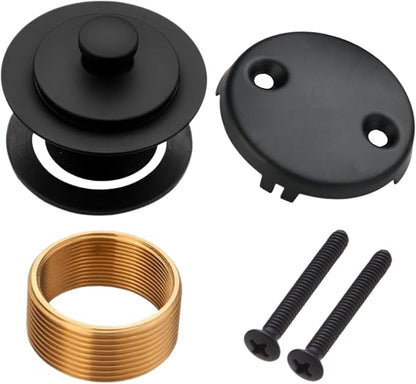Matte Black Bathtub Drain, Lift and Turn Twist Tub Drain Trim Kit with Two-Hole Overflow Faceplate, Tub Drain Stopper, Lift and Turn Bathtub Drain Replacement