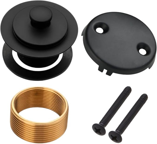 Matte Black Bathtub Drain, Lift and Turn Twist Tub Drain Trim Kit with Two-Hole Overflow Faceplate, Tub Drain Stopper, Lift and Turn Bathtub Drain Replacement