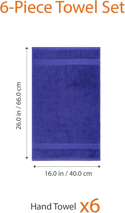 Amazon Basics 6 Piece hand towels for bathroom, Fade Resistant 100% Cotton Hand Towels, soft absorbent bathroom hand towels 6 - Pack (26''x16''), Navy Blue