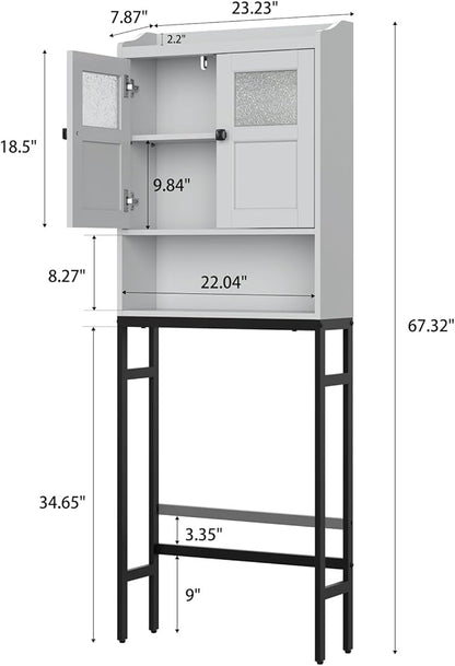 Over The Toilet Storage Cabinet, Bathroom Organizer Over Toilet with Double Doors and Soft Hinges Above Toilet Bathroom Storage Shelf Over The Toilet Storage (Gray)
