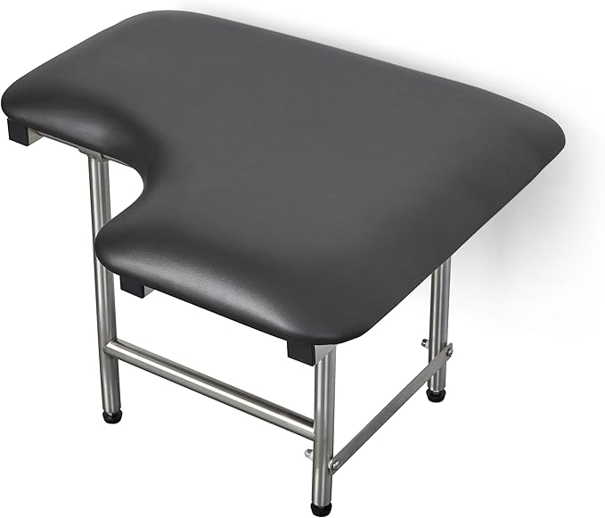 26" x 22.5" Black Padded Wall Mount Folding Left-Handed Transfer Bench Shower Seat with Legs, ADA Compliant