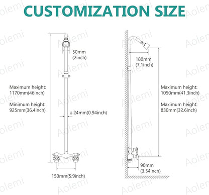 Aolemi Outdoor Shower Kit Fixtures Faucet System Double Handle Exposed Shower with Brass Mix Valve and Height-Adjustable Shower Pipe 6 Inch Center with Showerhead Polish Chrome