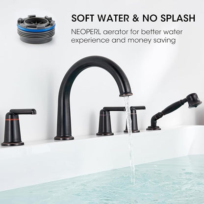 Roman Tub Faucet Set with Hand Shower, KRUZOO Bathtub Faucet Set Trim Kit with Rough-in Valve, Deck Mount Widespread 5 Hole Brass Tub Filler, KZ-9609ORB, Oil Rubbed Bronze