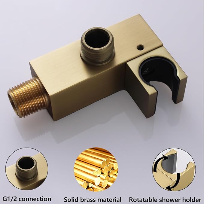 Hand Held Shower Head Combo Set Square Shower Wand Brushed Gold Solid Brass Shower Head With Adjustable Shower Holder and Hose Wall Mount Handheld Showerheads Set