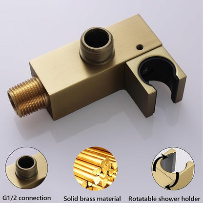 Hand Held Shower Head Combo Set Square Shower Wand Brushed Gold Solid Brass Shower Head With Adjustable Shower Holder and Hose Wall Mount Handheld Showerheads Set
