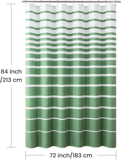 Extra Long Green Shower Curtain, Sage Green and White Stripe Waterproof Polyester Shower Curtains for Bathroom, 72x84 Inches