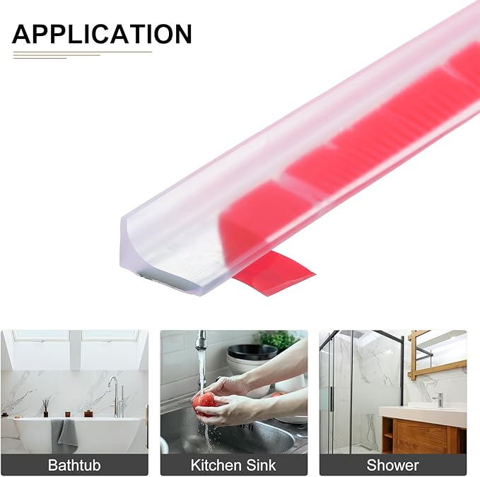 98"x0.8"x0.5" (LxWxH) Collapsible Shower Barrier Stopper - 1 Pack - Good for Bathroom Kitchen - L Shape Water Splash Guard Blocker - Clear