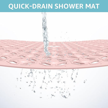 OTHWAY Square Shower Mat, 27"x 27" Extra Large Shower Mats for Inside Shower, TPE Anti Slip Shower mat with Suction Cups Drain Holes, Machine Washable Shower Floor Mat (Light Pink)