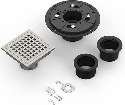 4 Inch Square Shower Floor Drain, Brushed Nickel High Flow Shower Drain Kit with Flange with Hair Filter, Removable Grate Cover, Stainless Steel, Abs Fixing Tray, CUPC Certified(Brushed Nickel)